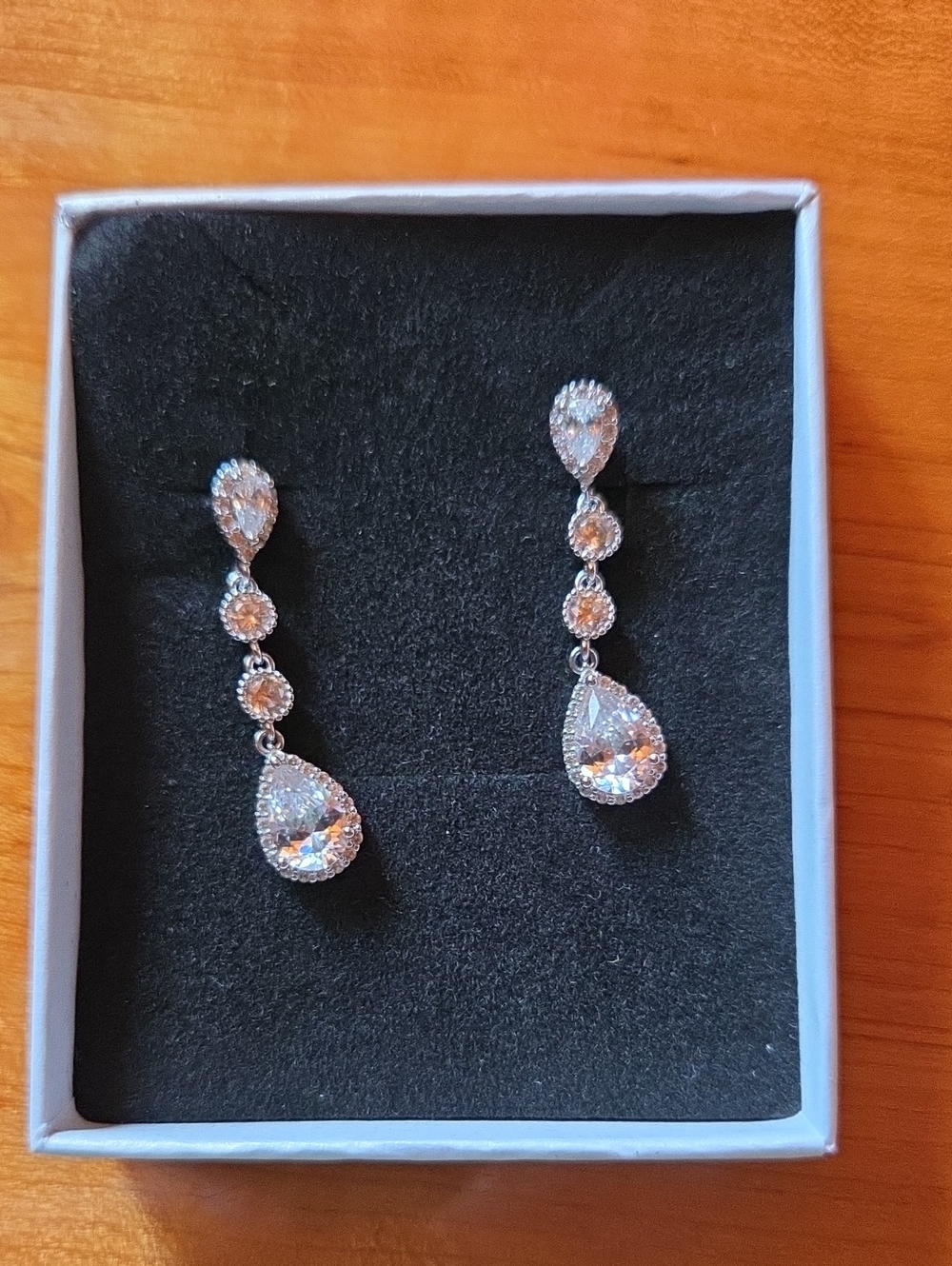 Silver Teardrop Cubic Zirconia Drop Earrings - Elegant Clear Sparkle